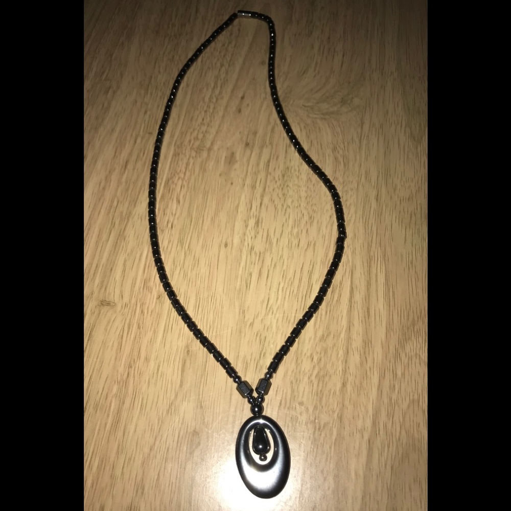 Handmade necklace metal plated magnetic hematite